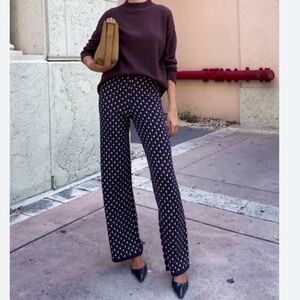 JOE FRESH pull on pants Geometric Patterned wide leg knit Pants navy blue sz XL